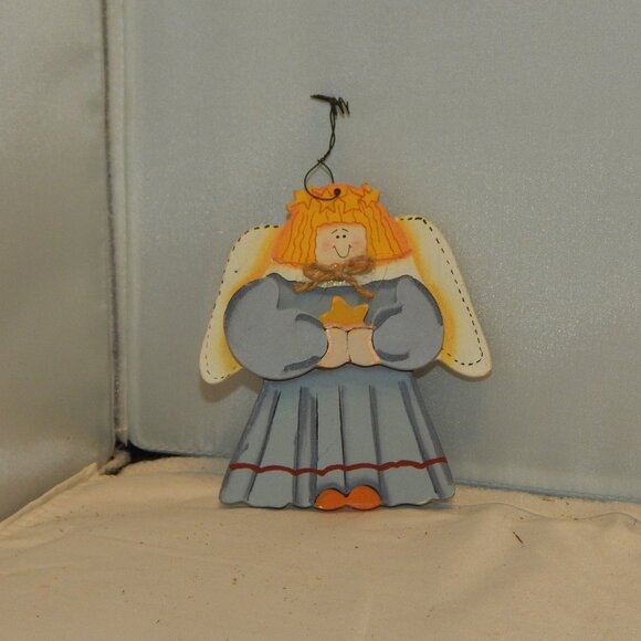 Other - Vintage Primitive Country Wood Angel Christmas Ornament - 4"